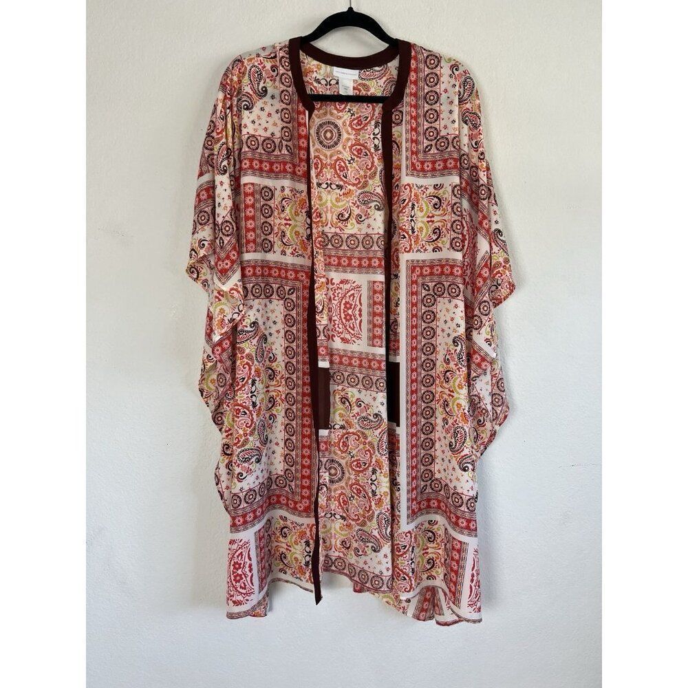 New York & Company Women's Abstract Boho Floral Print Open Front Cardigan Duster
